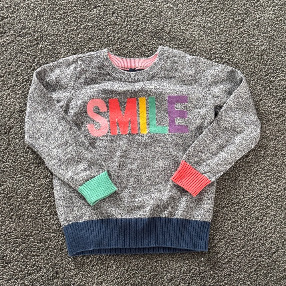 GAP Heather Gray Sweater with Colorful SMILE Design